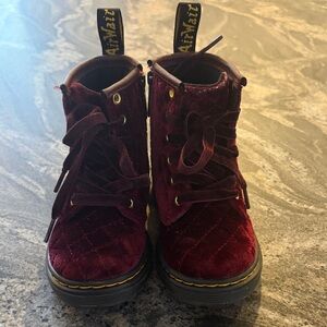 Doc Martin Toddler Velvet Lace-Up Boots in Burgundy